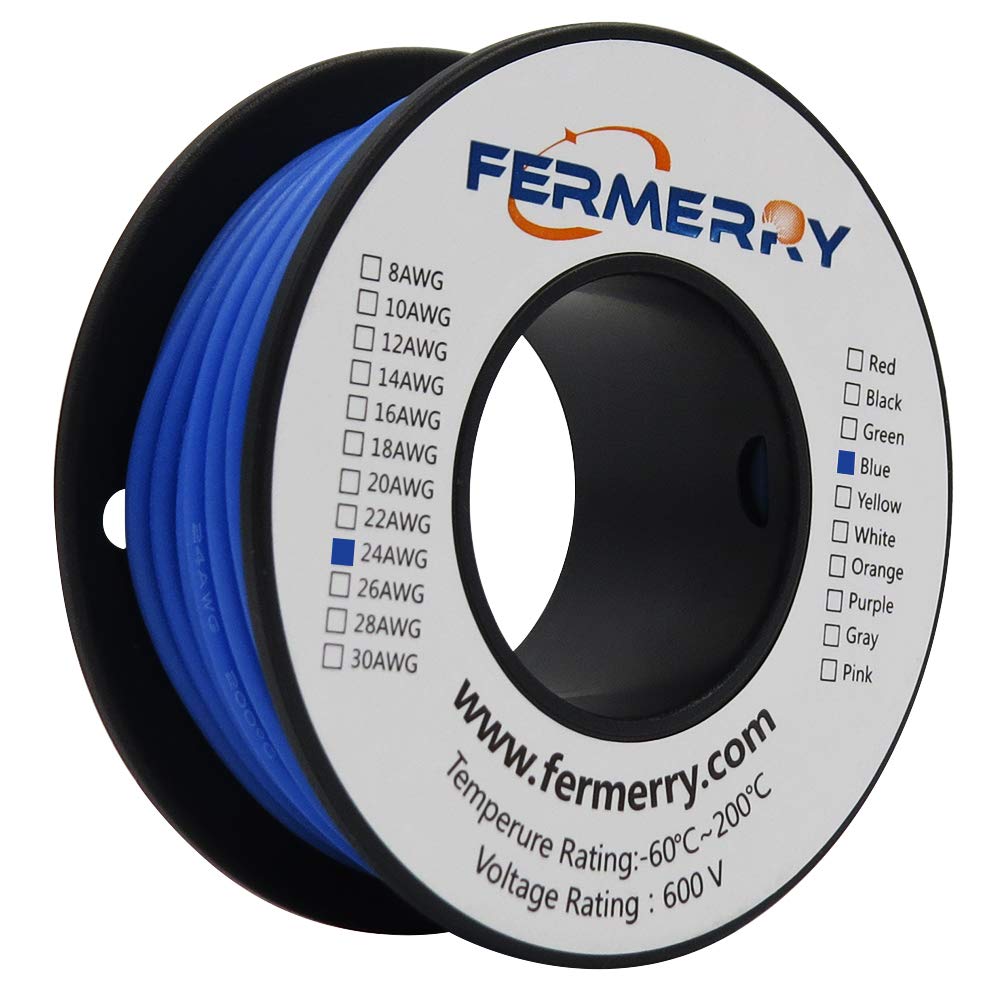 Fermerry 18 AWG Stranded Wire Spool 25ft Each 6 Colors Flexible 18