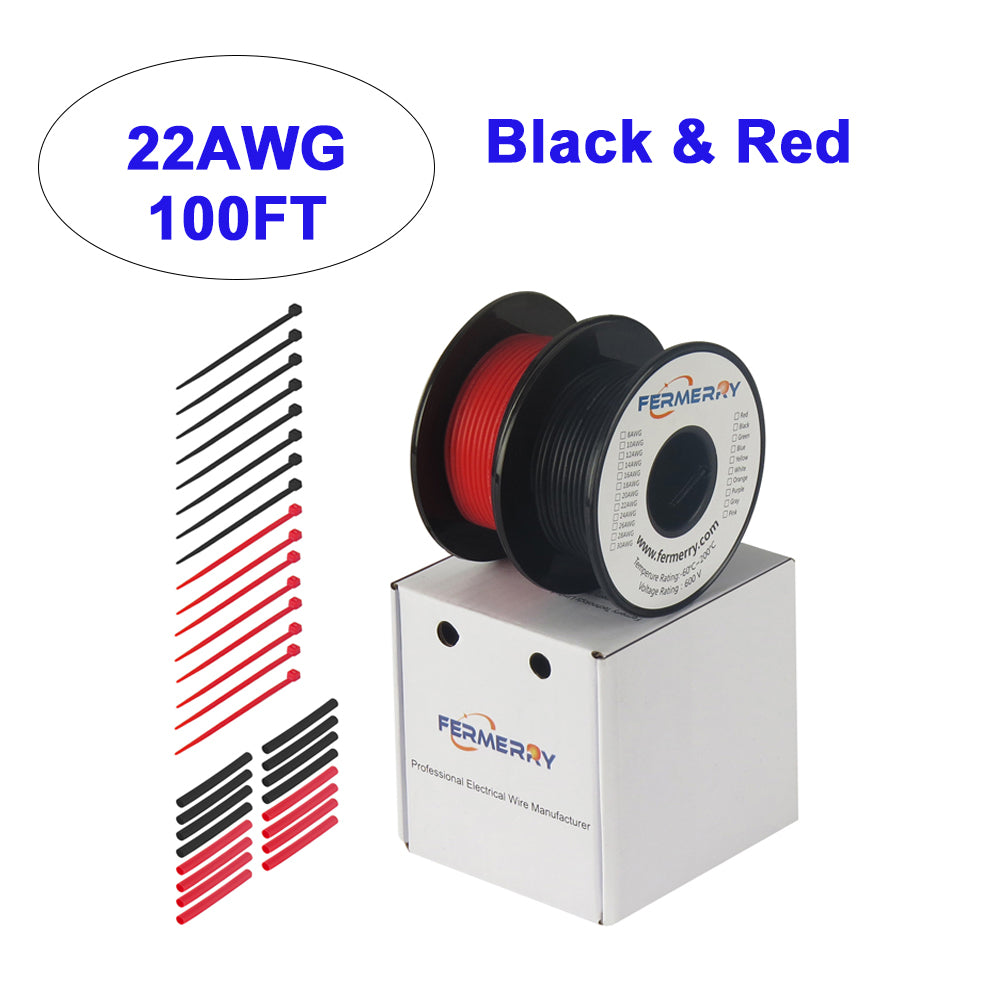 Fermerry 22 AWG Stranded Wire Red and Black 100Ft each 22 Gauge Electr –  Fermerry Technology