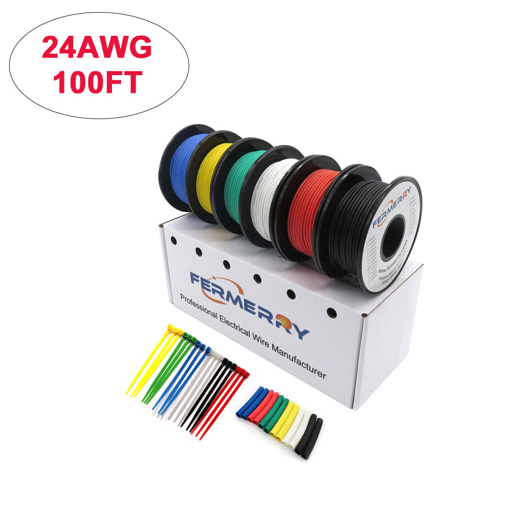 Custom Hook Up Wire, 24 AWG, PTFE, Stranded Kit, 2 Spool Sizes Available -  Choose 10 Colors