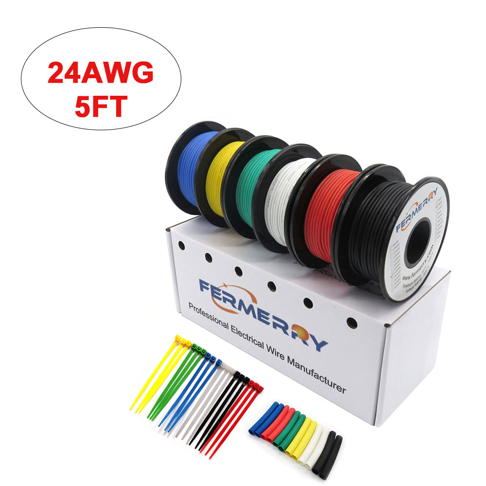 Hook Up Wire, 24 AWG - Stranded/Solid, 10 Colors & 7 Sizes Available